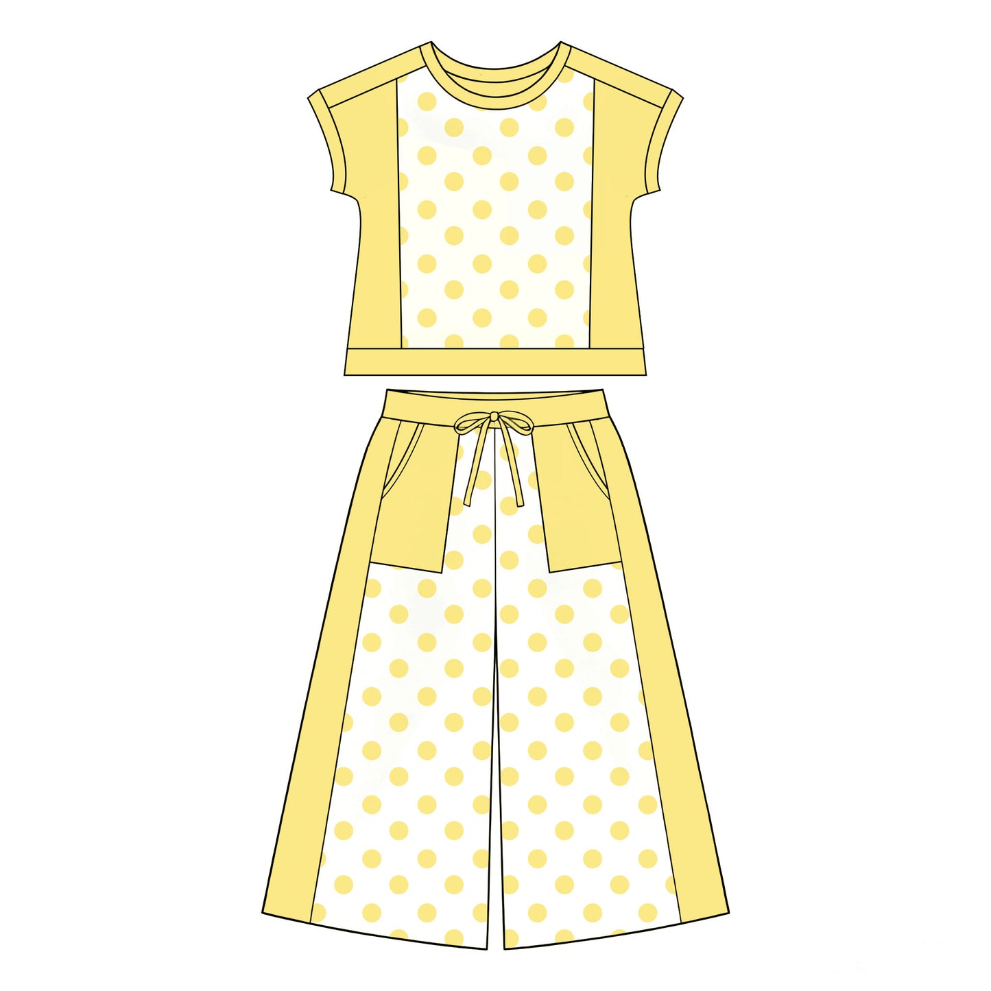 Yellow polka dots yoga top matching pants girls spring fall outfit preorder