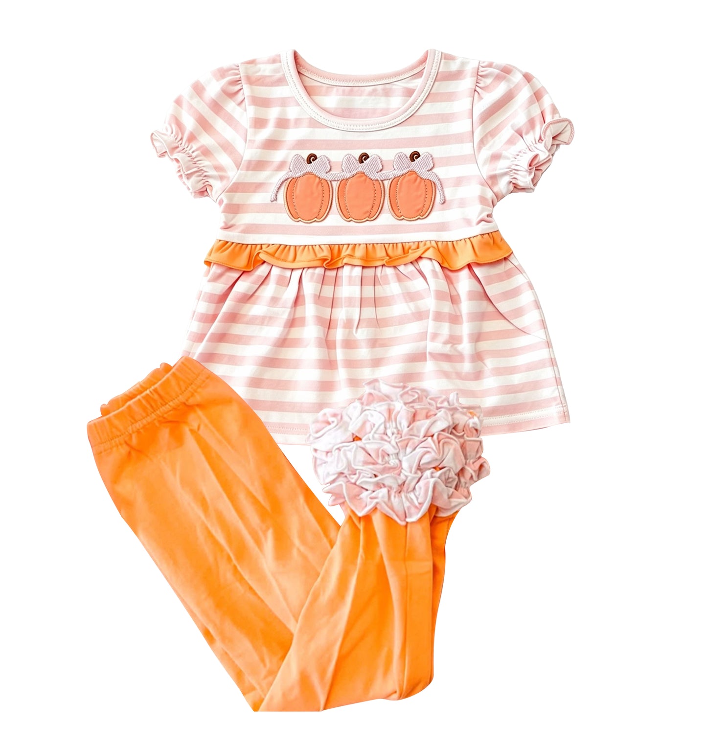 Fall pumpkin short sleeve top matching pants girls outfit preorder
