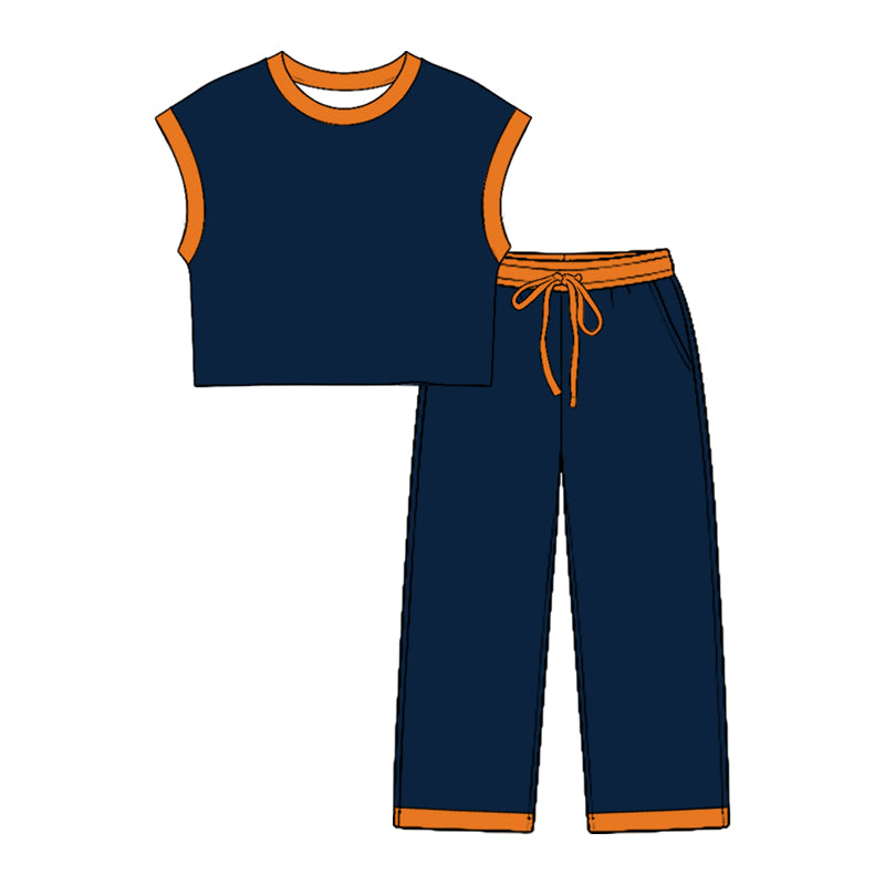 Navy color top matching pants girls wholesale factory price outfit preorder