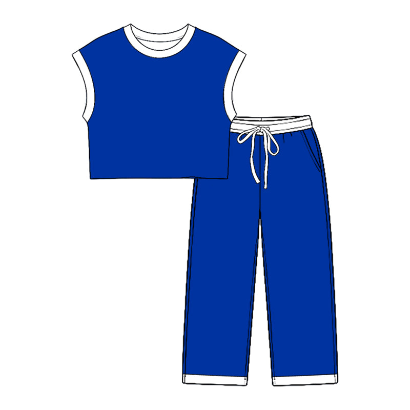 Blue team color top matching pants girls wholesale factory price outfit preorder