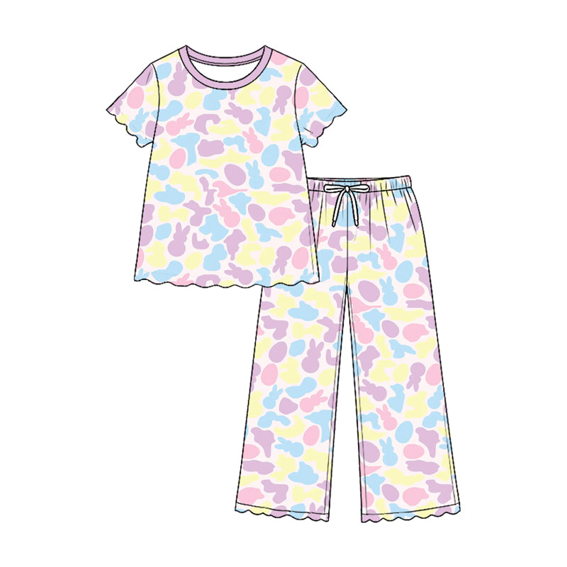 Short sleeve Easter bunny top matching pants girls holiday outfit preorder