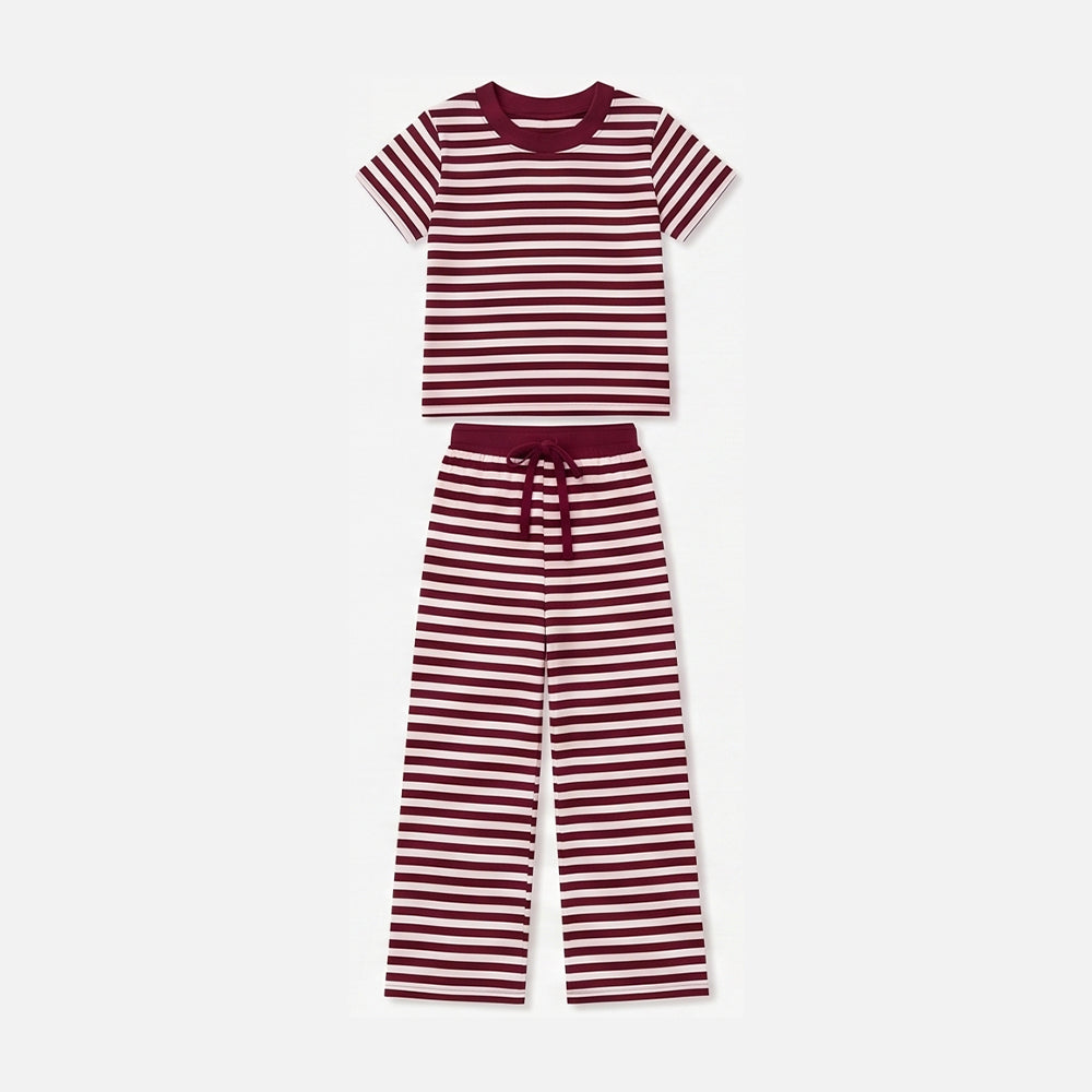 Maroon stripes short sleeve top matching pans girls outfit preorder