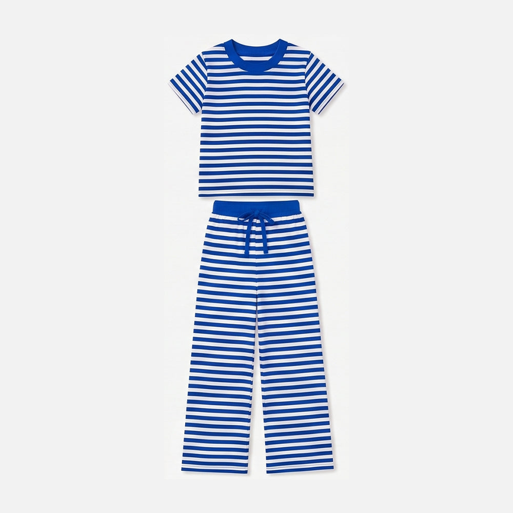Blue stripes short sleeve top matching pans girls outfit preorder