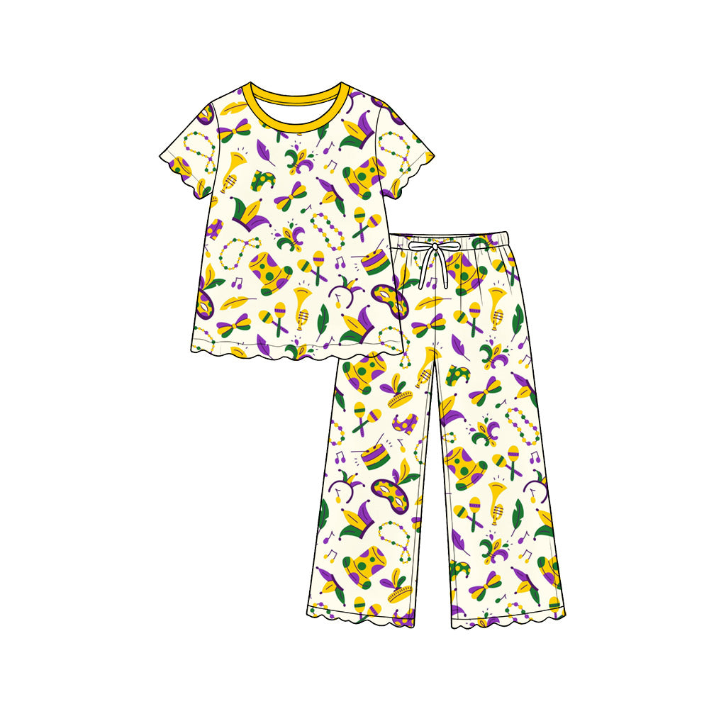 Mardi Gras long sleeve top matching pants girls outfit preorder