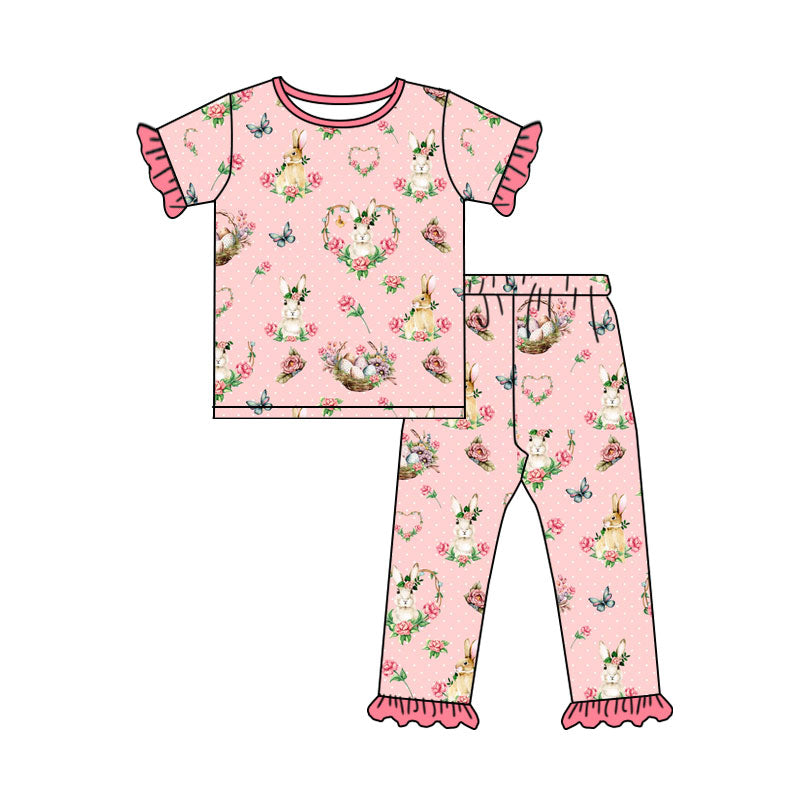 Easter bunny print girl short sleeve top pants set outfit preorder