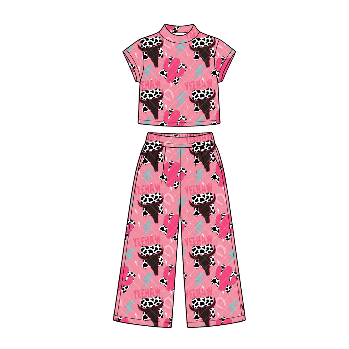 Western cow print girl short sleeve outfit preorder