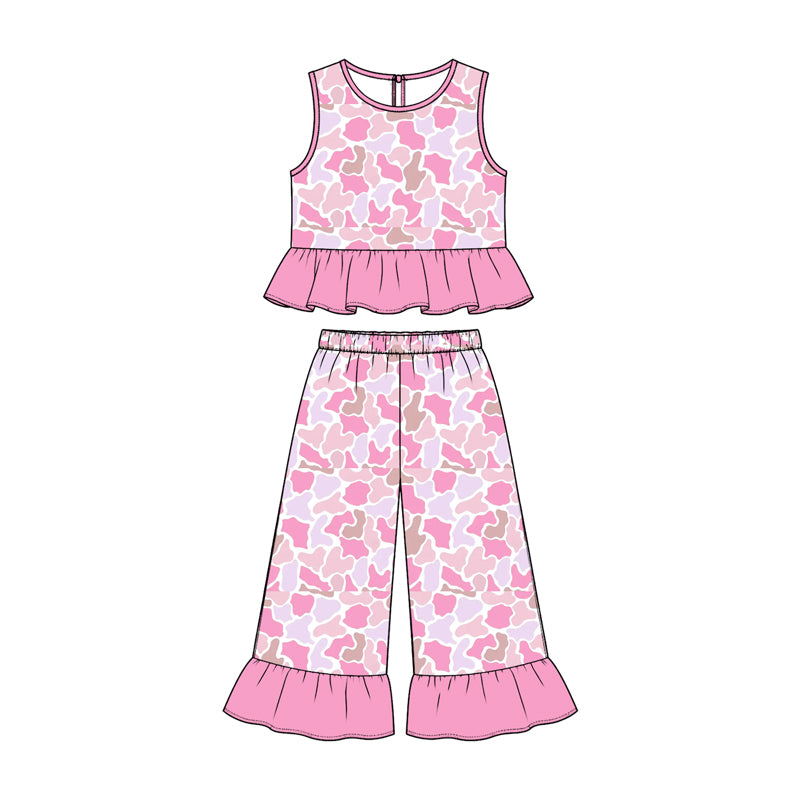 Pink camo print girl short sleeve outfit preorder