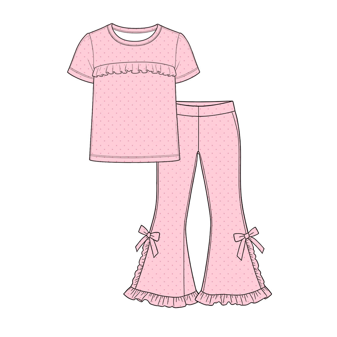 Pink short sleeve top bow pants girls outfit preorder