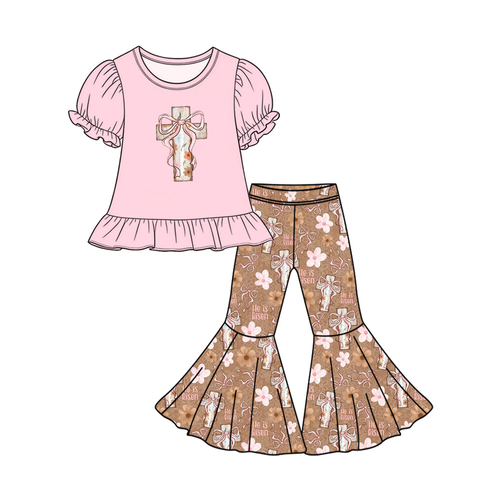 Easter cross short sleeve top pants girls outfit preorder