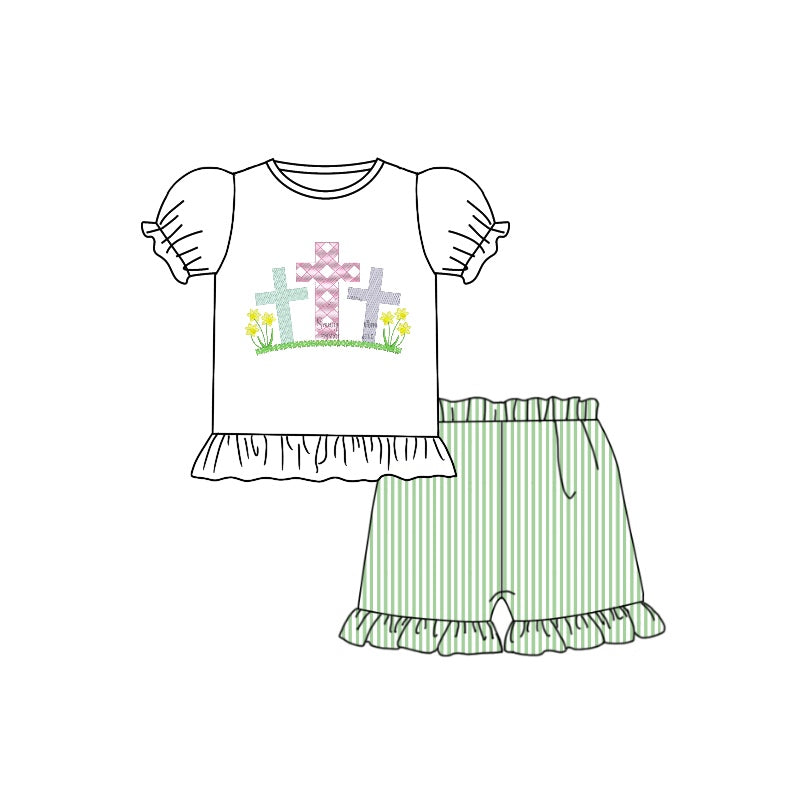 Easter cross baby girl short sleeve outfit preorder