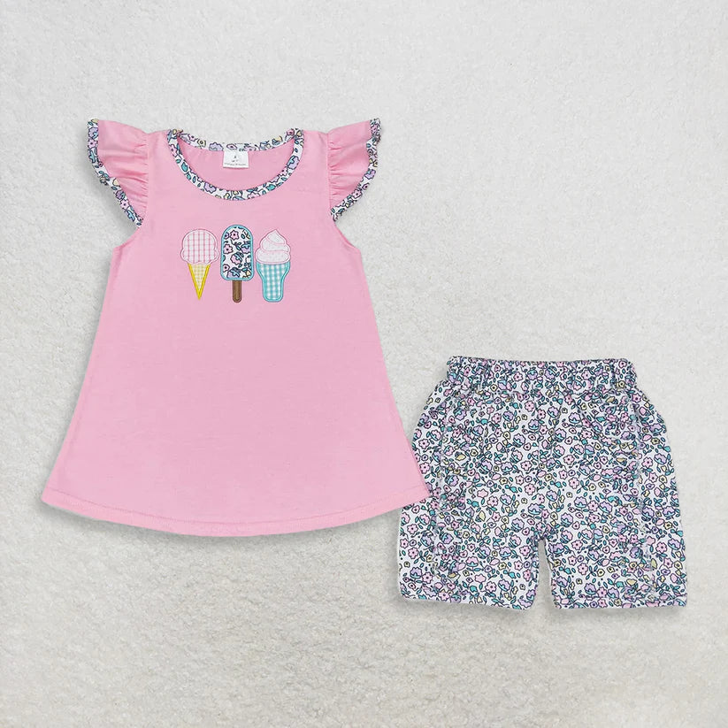 Toddle baby girl embroidery popsicle outfit