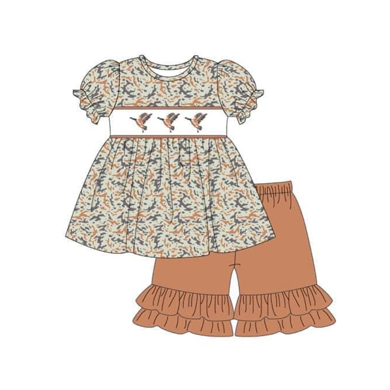 three mallard duck shirt ruffle shorts baby girls clothing set preorder