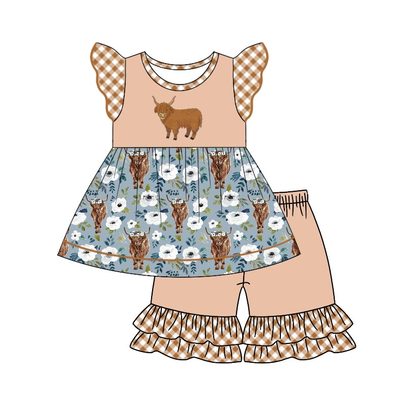 highland cow blue floral outfit preorder