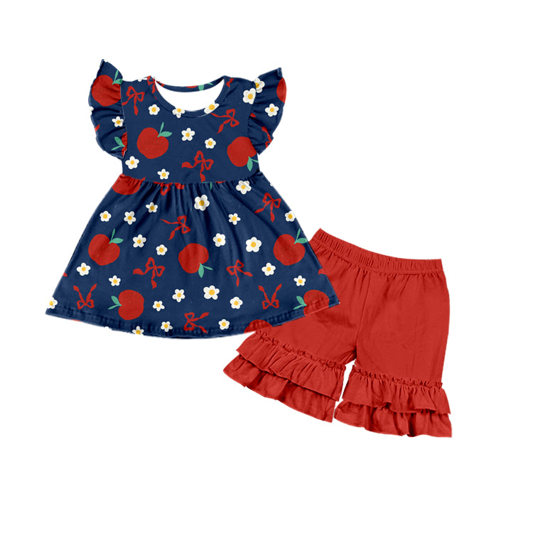 girls apple design short sleeve shirt shorts clothes preorder
