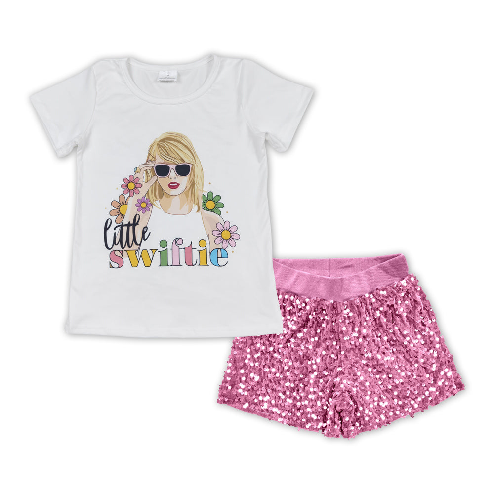 country music singer shirt pink sequins shorts clothes