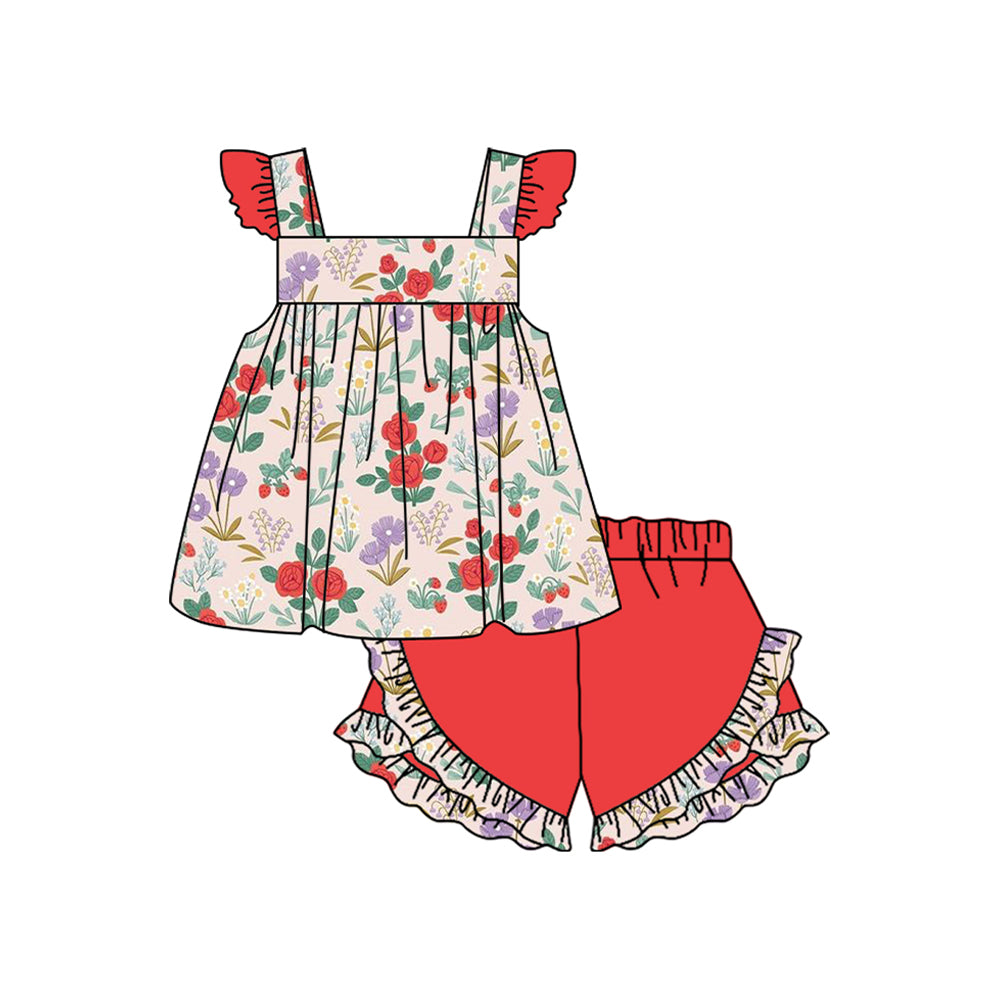 baby girls red lavender flower print summer outfit preorder