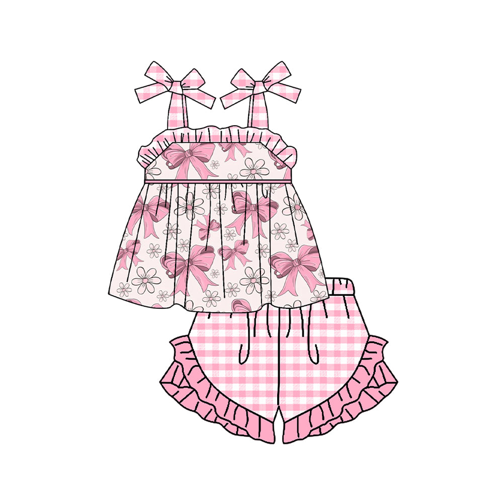 Flower pink bow baby girls summer outfit preorder
