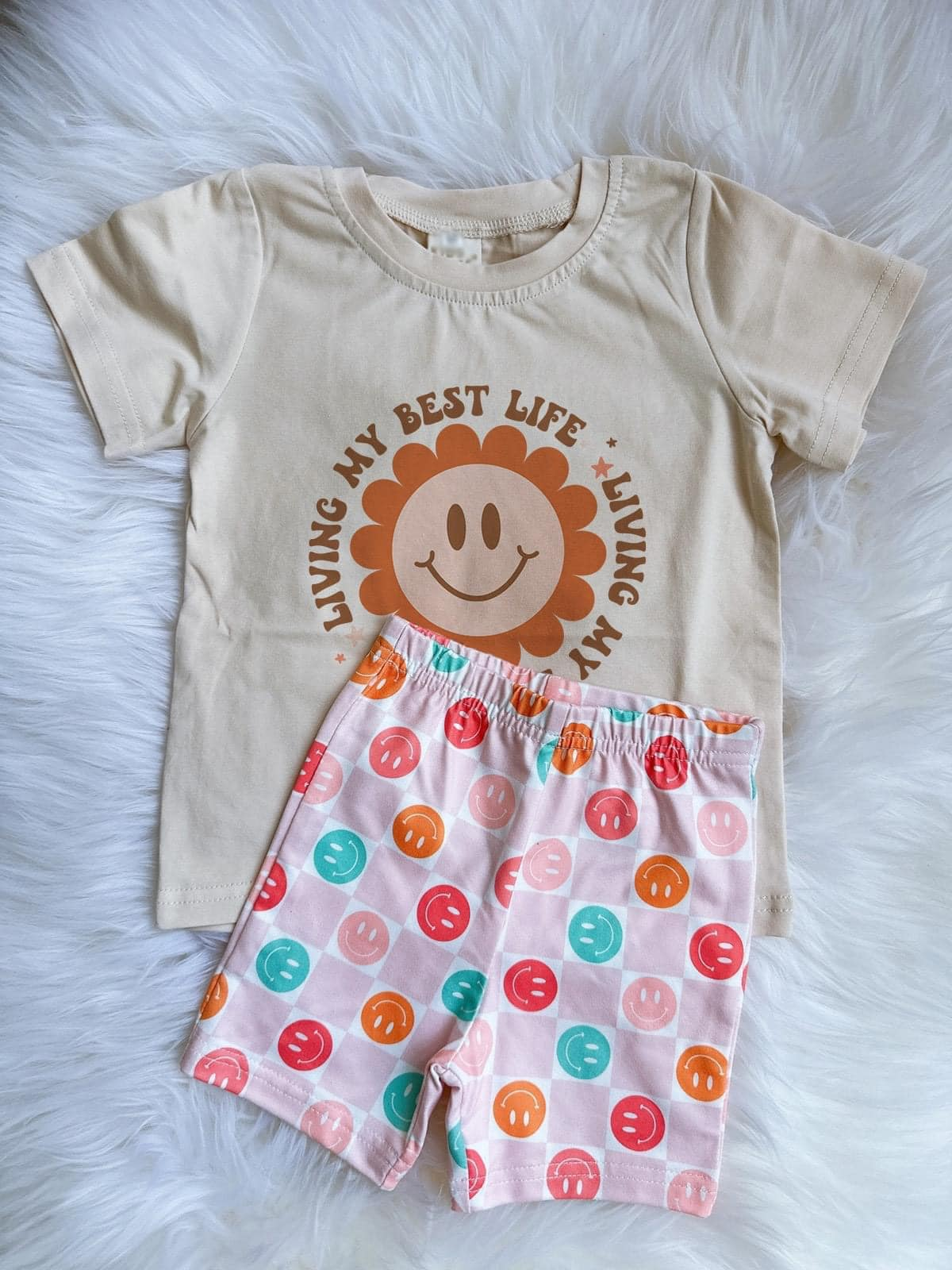 Living my best life top simle face shorts summer boutique clothes preorder
