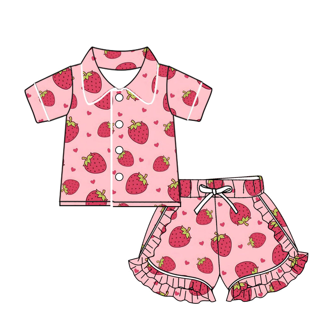 Strawberry design baby girls short sleeve pajama set preorder