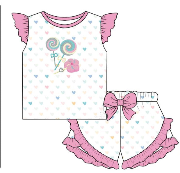 Toddle baby girls Valentines heart candy print outfit preorder