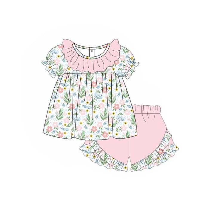 Pink flower baby girl summer outfit preorder