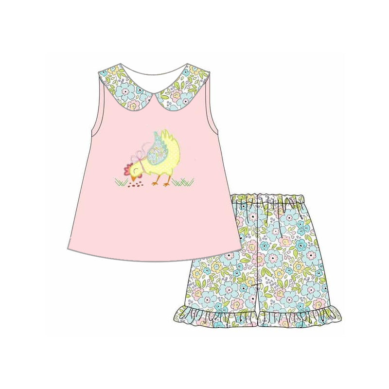Farm chicken baby girl summer floral outfit preorder