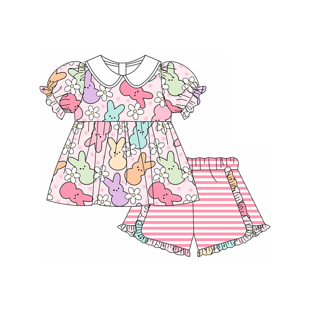 Colorful Easter bunny top matching shorts baby girl outfit preorder