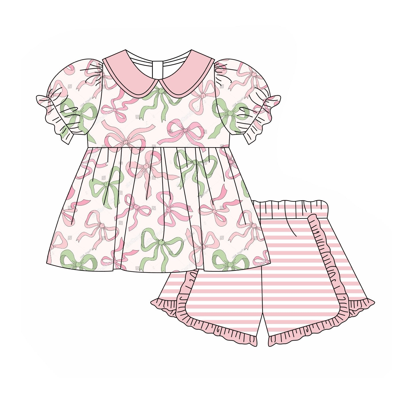 Blue pink bow baby girls summer outfit preorder
