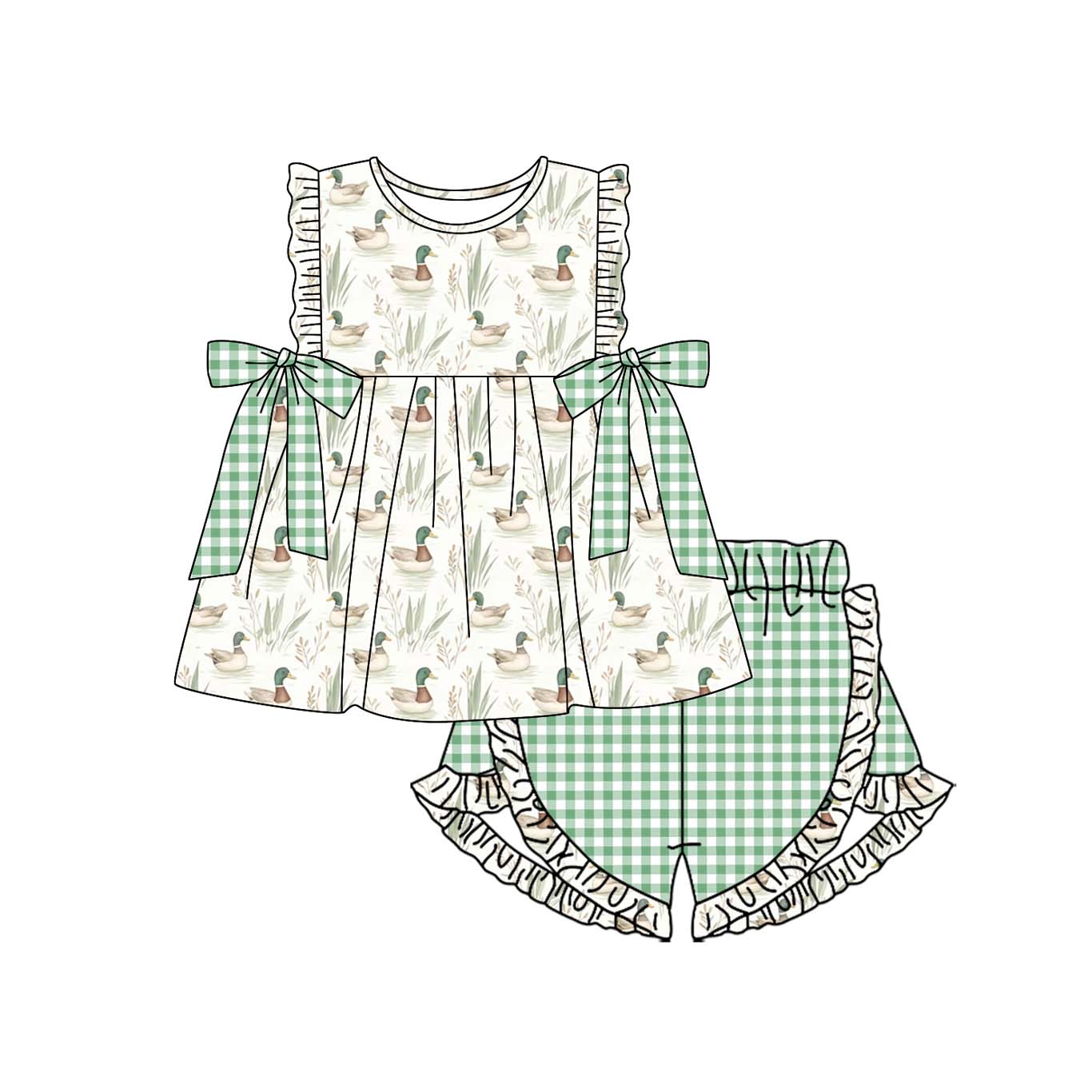 Mallard duck design baby girl summer outfit preorder