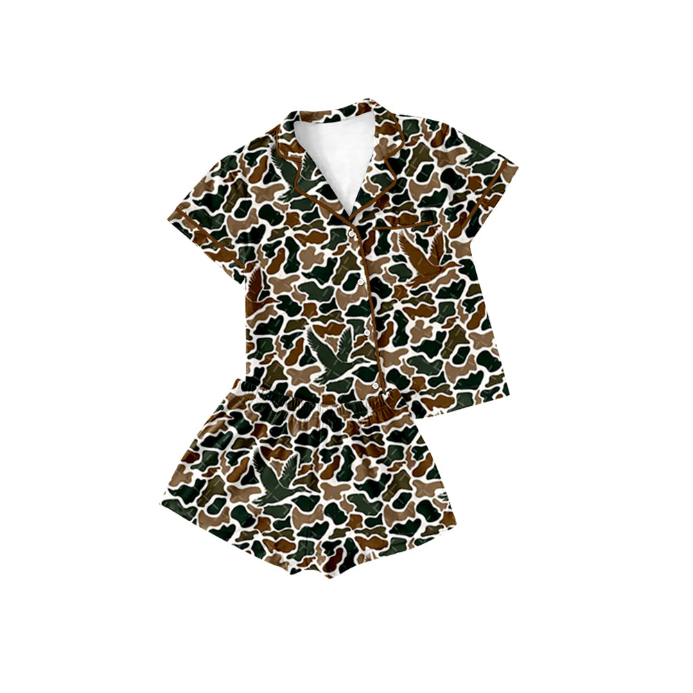 baby girl mallard duck green camo button down pajama set preorder