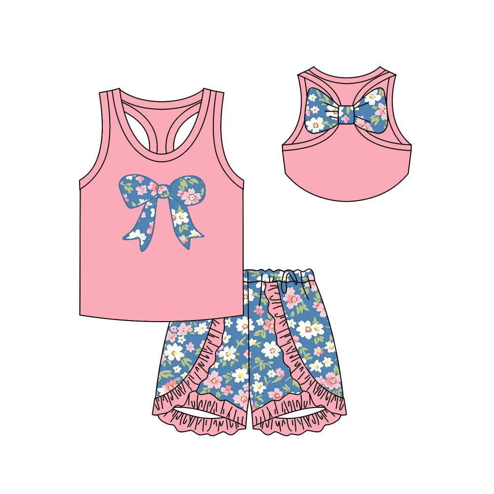 Baby girl blue floral bow summer outfit preorder