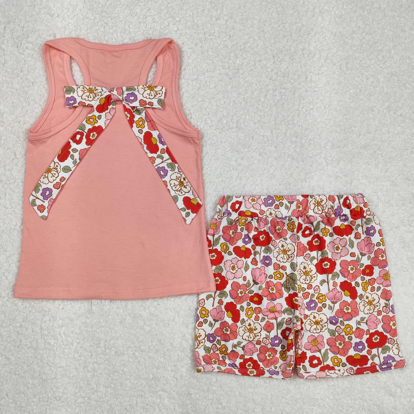 Baby girls pink bow top matching shorts summer outfit