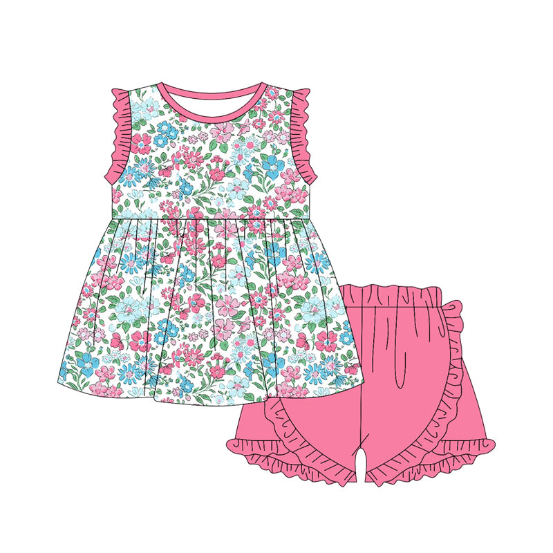 Baby girl pink blue floral design summer outfit preorder