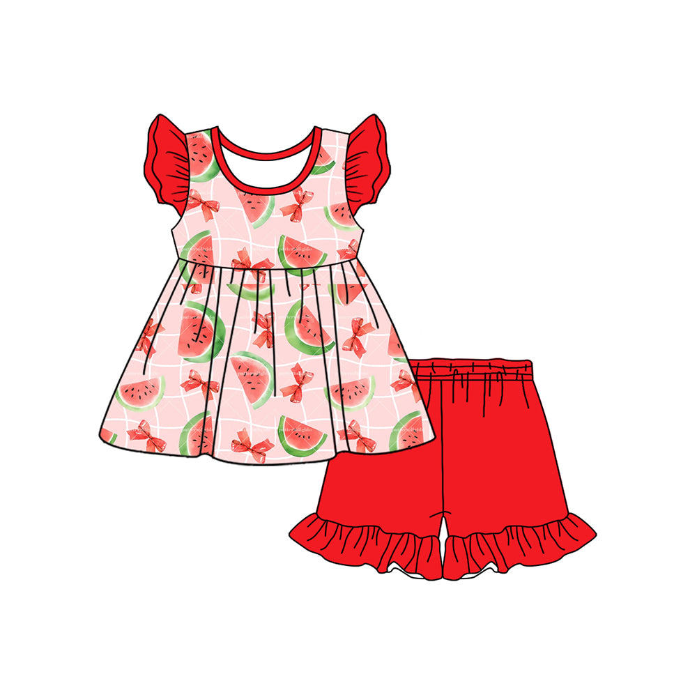 Watermelon top matching red shorts girls summer outfit preorder