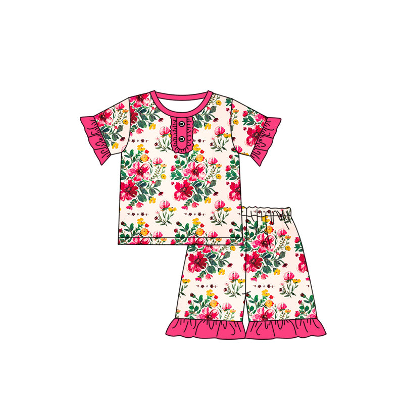 Red floral top matching shorts girls summer outfit preorder