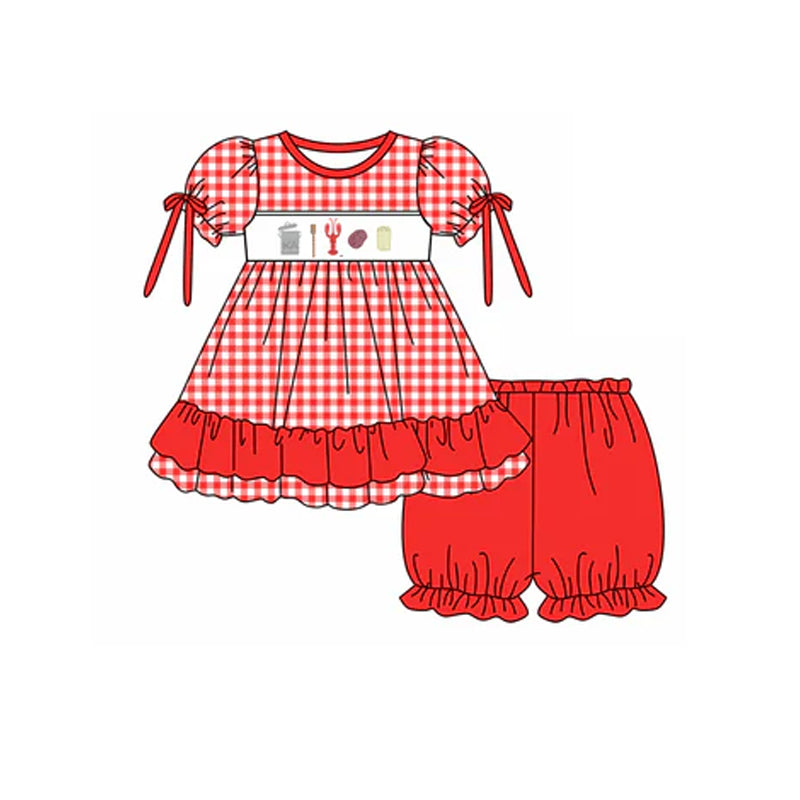 Toddle baby girl crawfish red plaid summer outfit preorder