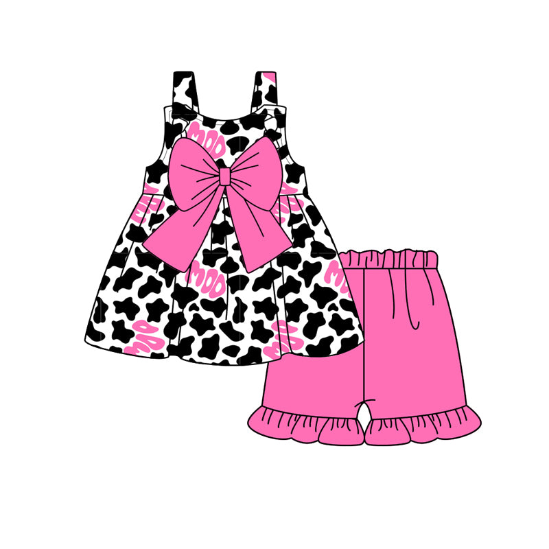 Toddle girls black cow pink bow baby girl summer outfit preorder