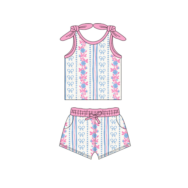 Toddle baby girl blue bow summer outfit preorder