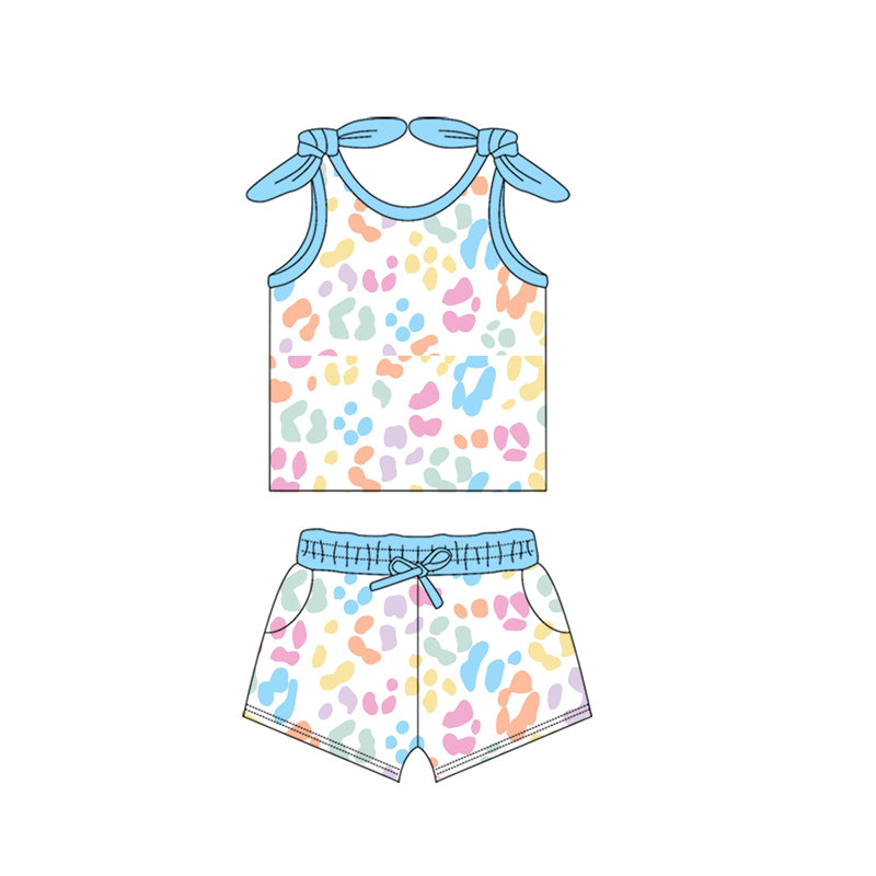 Baby girl blue pink cheetah matching shorts summer outfit preorder