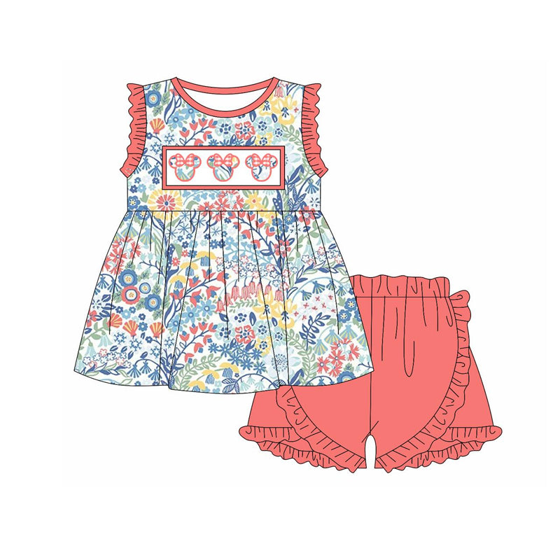 Cartoon mouse floral print baby girls clothes preorder