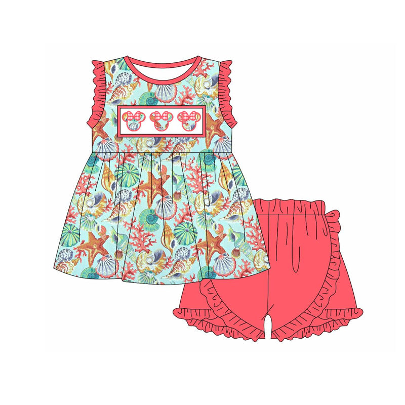Cartoon mouse star fish print baby girls clothes preorder