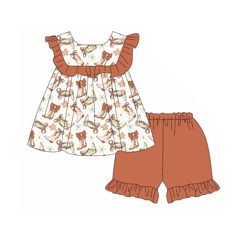 Infant baby girl short sleeve western boots outfit preorder