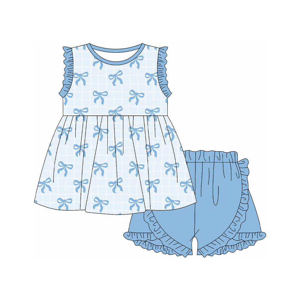 Toddle baby girl blue bow outfit preorder – aierwhoesalekidsclothes