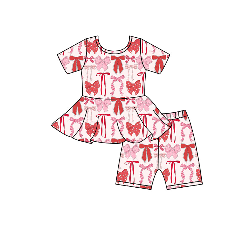 Toddle baby girl red pink bow summer outfit preorder