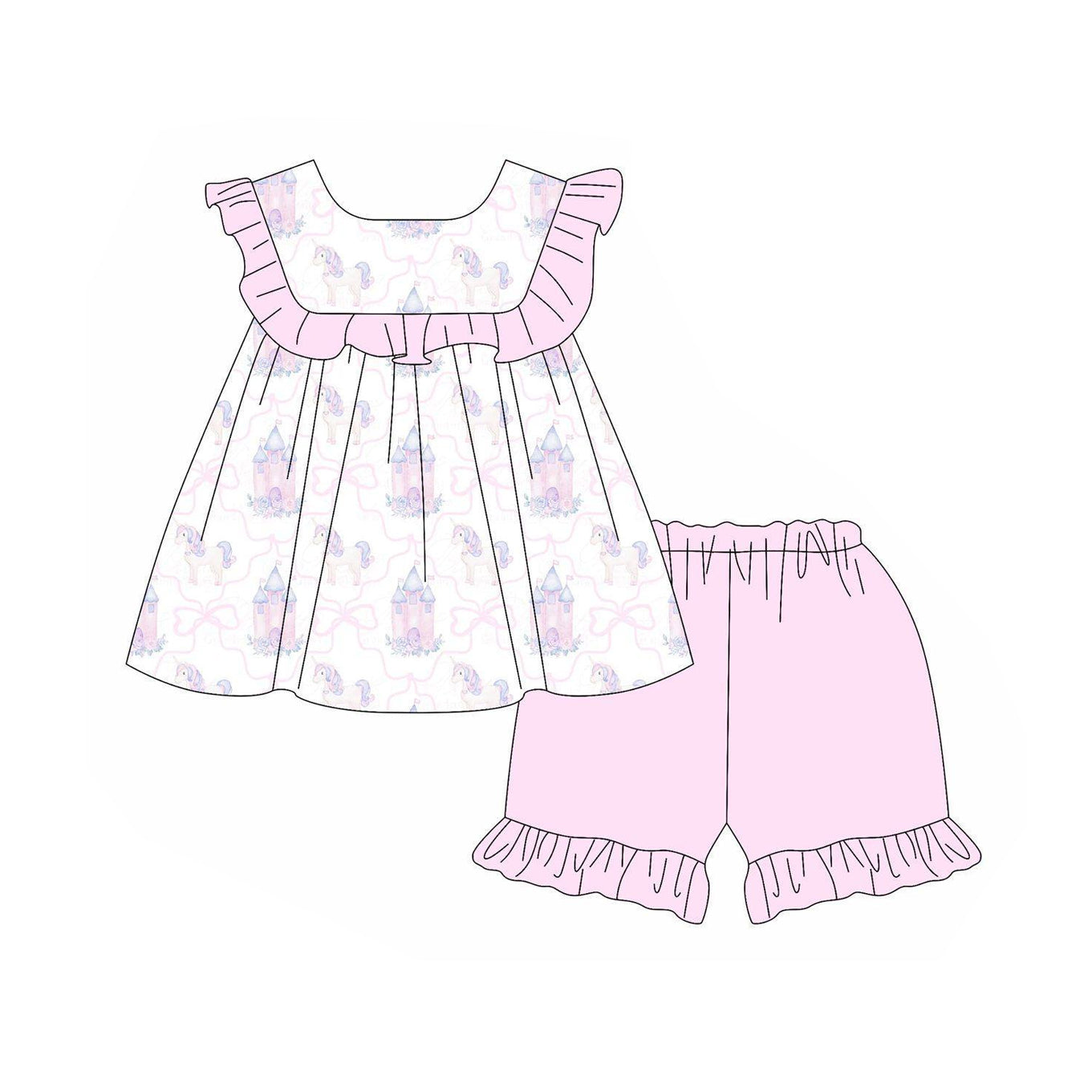 Toddle baby girls castle horse summer outfit preorder