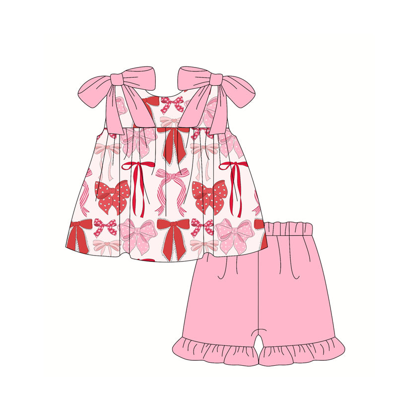 Toddle baby girl red pink bow summer outfit preorder