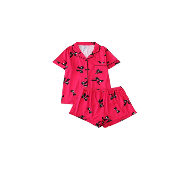 Toddle baby girl black bow hot pink design summer pajama set preorder