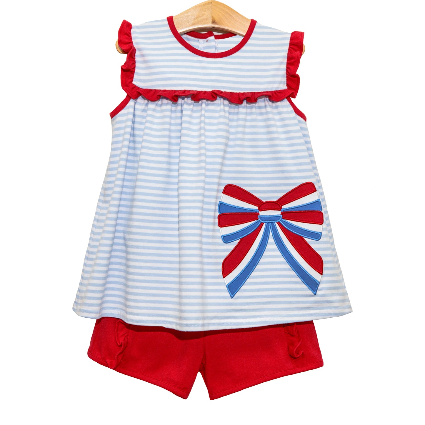 Toddle baby girl red blue bow July 4th summer outfit preorder