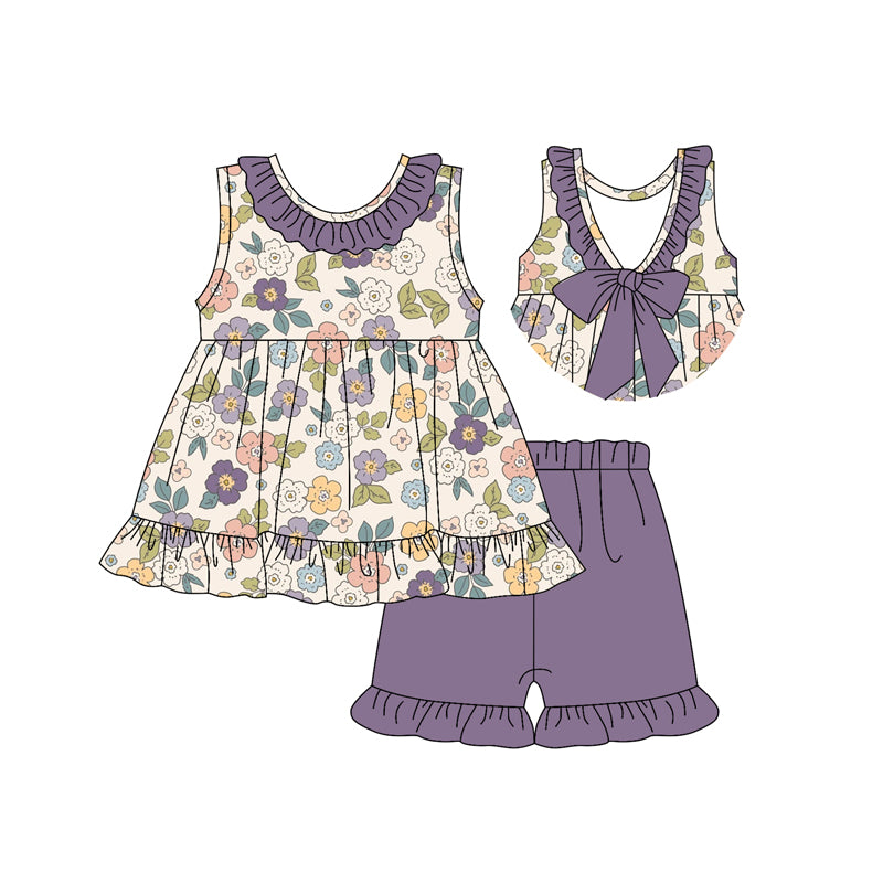 Baby girls purple pink flower summer clothes preorder