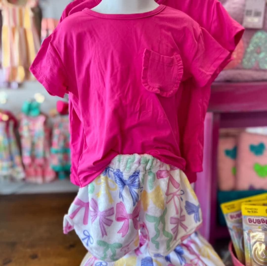 Hot pink pocket top colorful bow summer clothes preorder